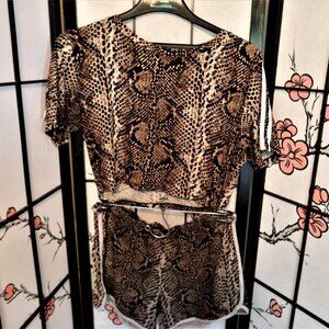 Special One Snake Skin Print Crop Top and Shorts Size Medium Brown and Black